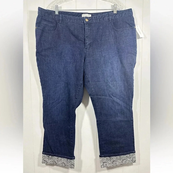 Coldwater Creek Denim Paisley Cuff Cropped Capri Size 20 - Picture 1 of 11